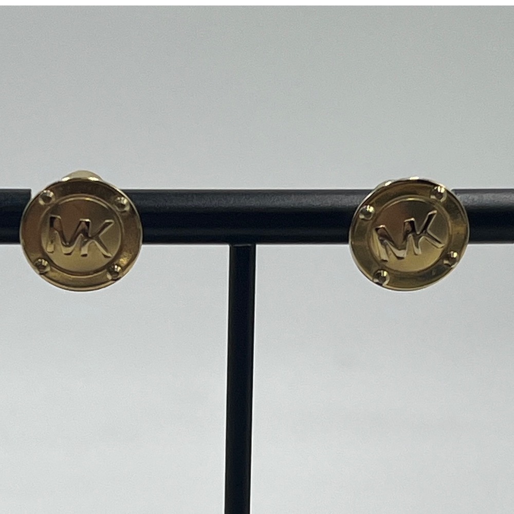 MICHAEL KORS Womens MK Logo Yellow Gold Stainless Steel Stud
Earrings MKJ1666710